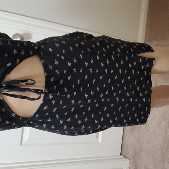 Hesperus L cutout stomach ribbed mini dress thigh slit lilac floating flowers - Picture 3 of 8